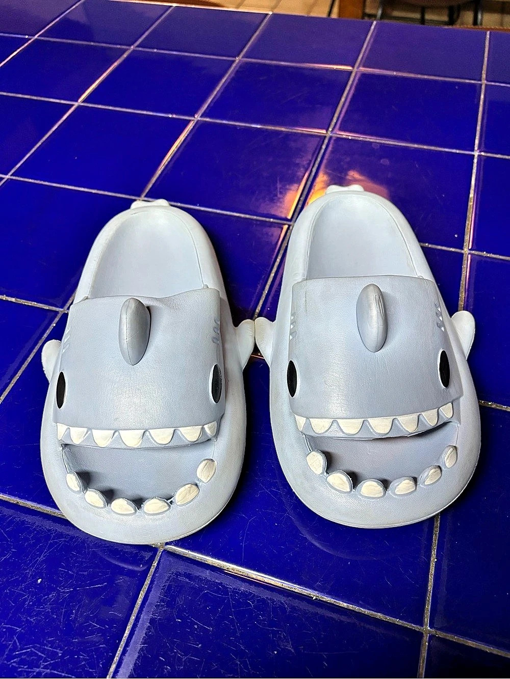 Light Blue Women’s Shark Slides 8.5- 9